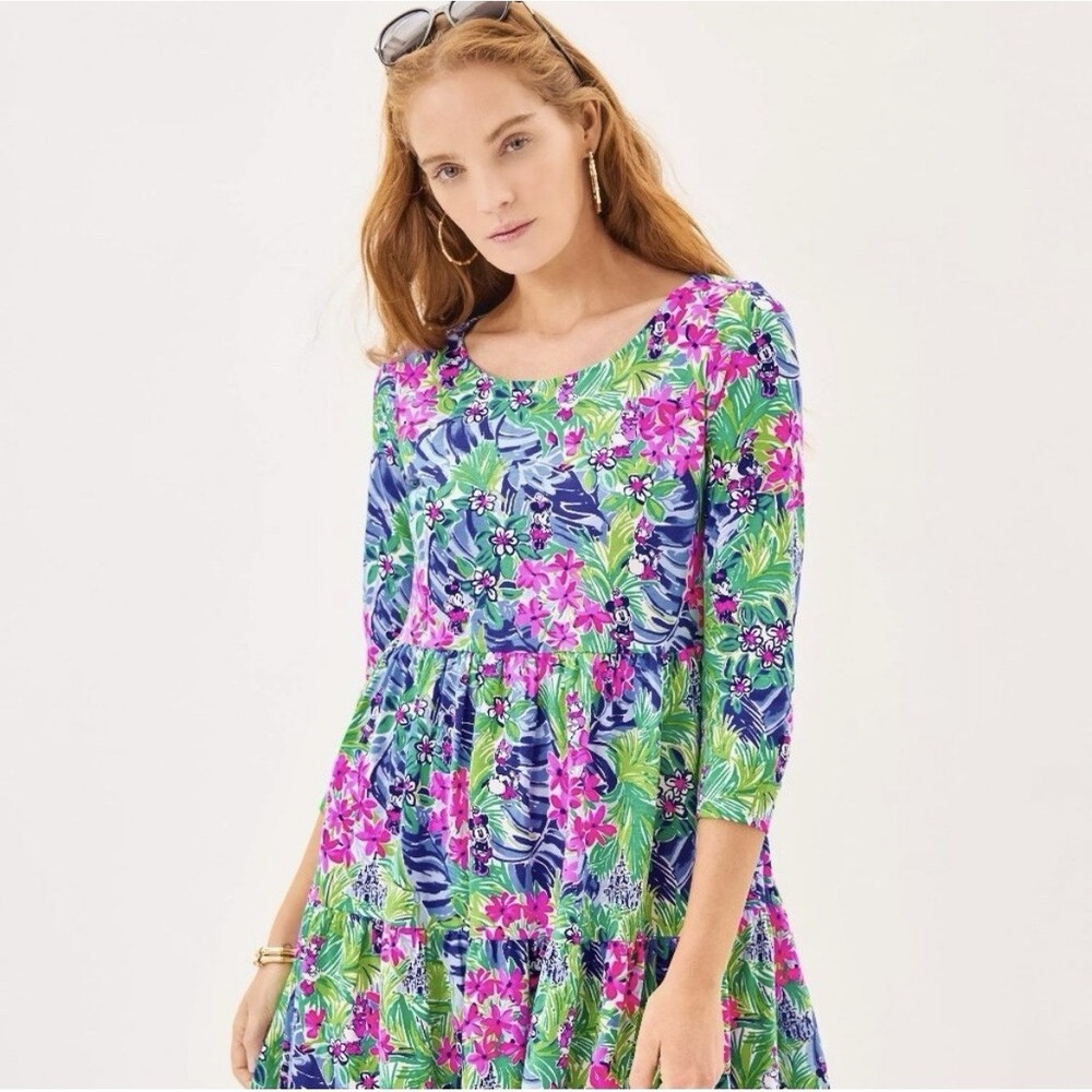 lilly pulitzer Geanna Swing Dress XL Tropical Resort 3/4 Sleeves 100% Cotton